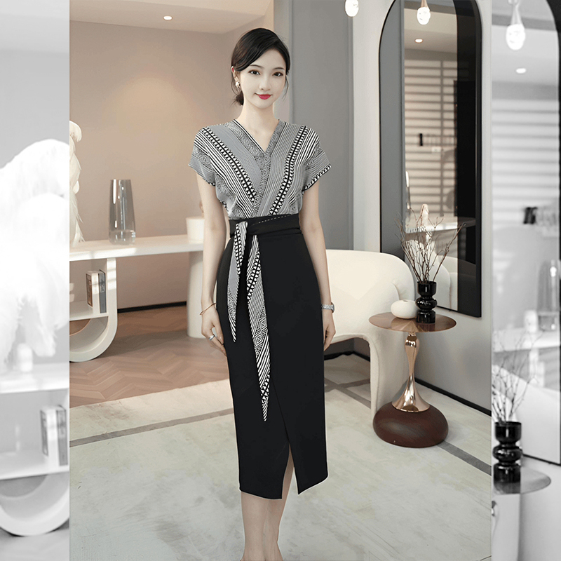 Women's Summer 2024 New Ethnic Style High-End Light Luxury Black Patchwork Faux Two-Piece Dress with a Sense of Sophistication