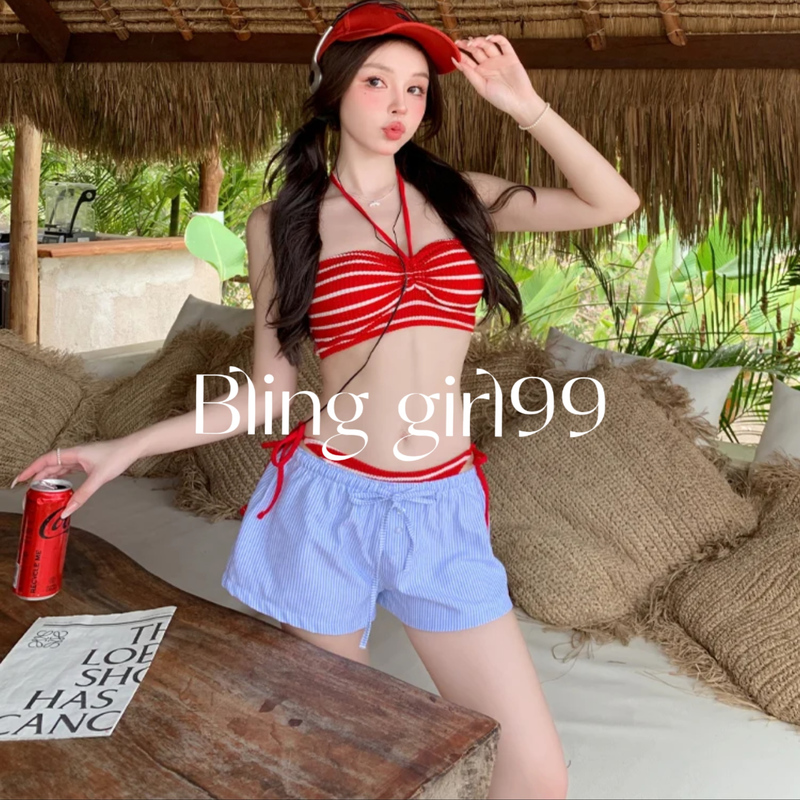 【Millennial Hot Girl】Sexy Bikini Three-Piece Set, Millennial Hot Girl Style, Suitable for Hot Springs, Swimming, and Beach, Slimming and Flattering