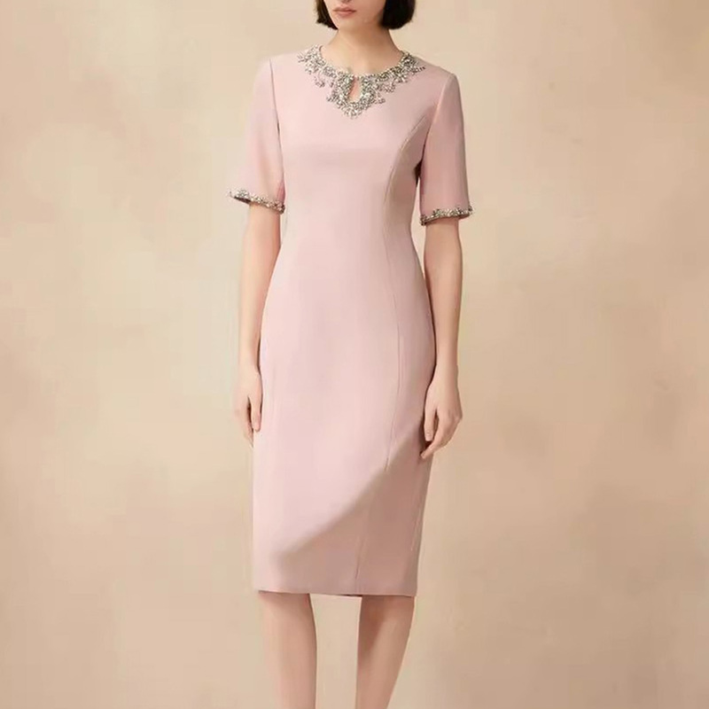 Zhuoge Ya Zhongge 2025 Summer Light Pink Hand-Beaded Embellished Elegant Dress 5C 35205300
