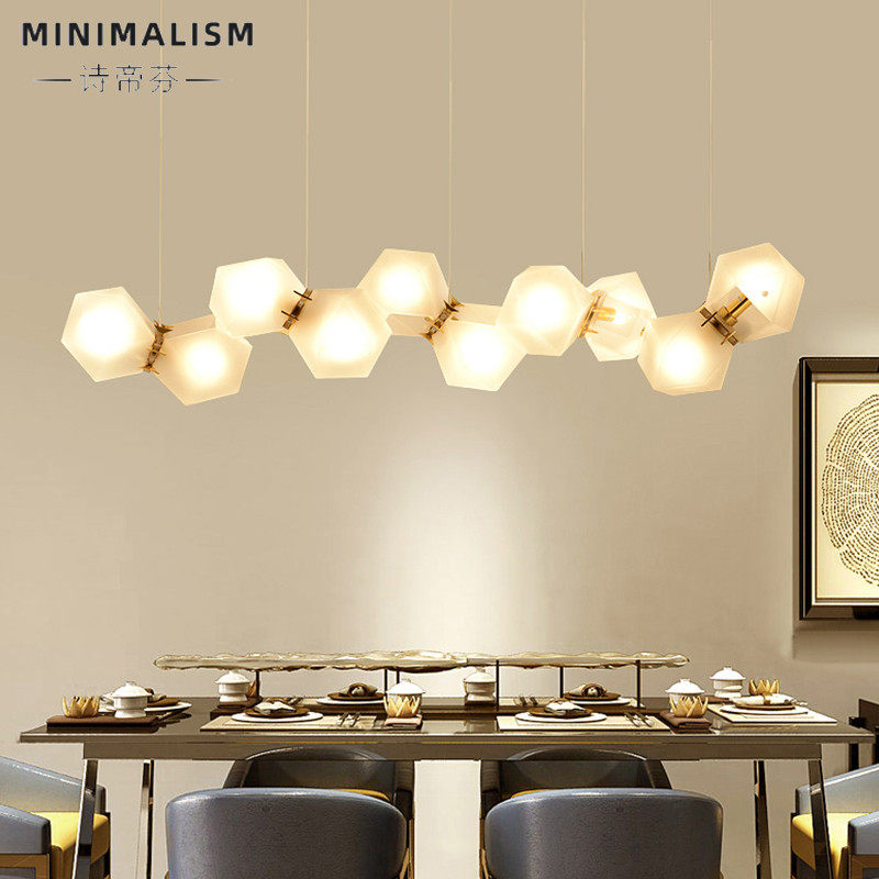 Nordic Postmodern Minimalist Dining Room Light Bar Glass Chandeliers Creative Designer Hotel Receptionist Decorator