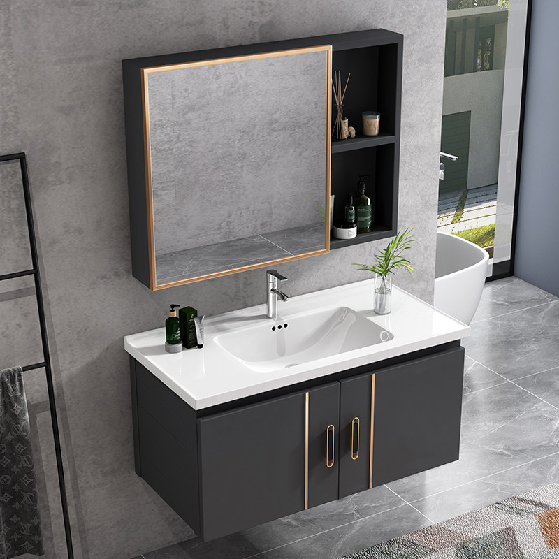 Light luxury lake bathroom cabinet combined toilet simple wash wash basin small household wash table one-size basin mirror