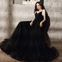 Black light luxury evening dress dress women 2021 New socialite banquet temperament sling niche high-end annual host