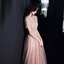 High-end pink small evening dress dress women 2021 New temperament light luxury socialite fairy dream banquet High Texture