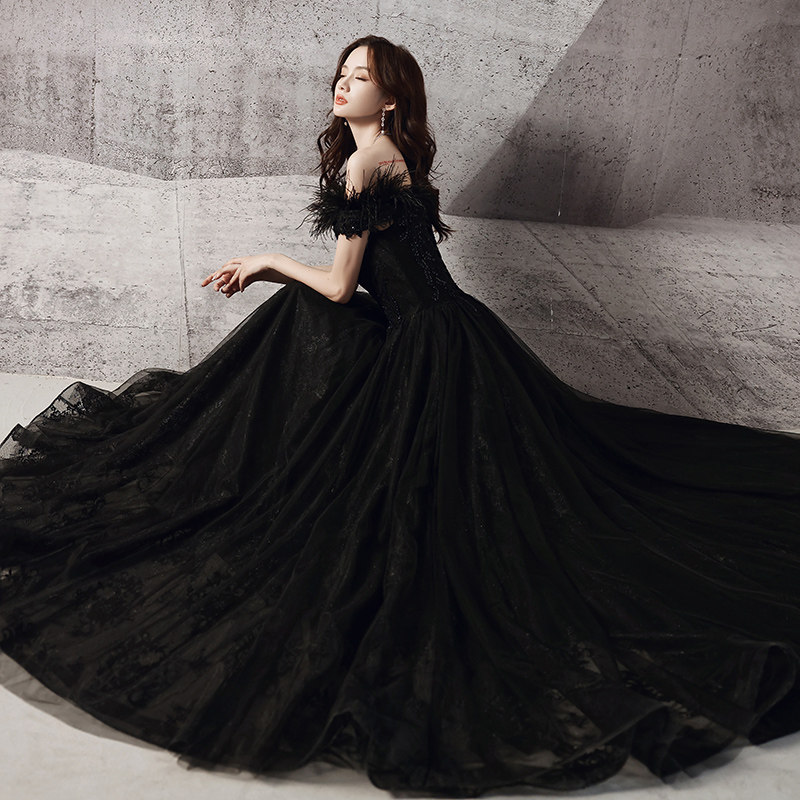 Black Evening Gown Dress Lady 2022 New Light Lavish Niche High-end Famous Yuan Annual Meeting Temperament Senior Sensation Adults