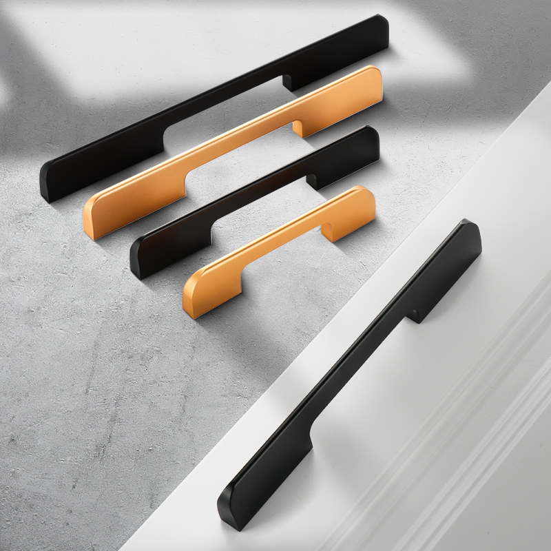 Lingda wardrobe door handle Nordic light luxury modern simple overall cabinet drawer Aluminum alloy handle Black extended section