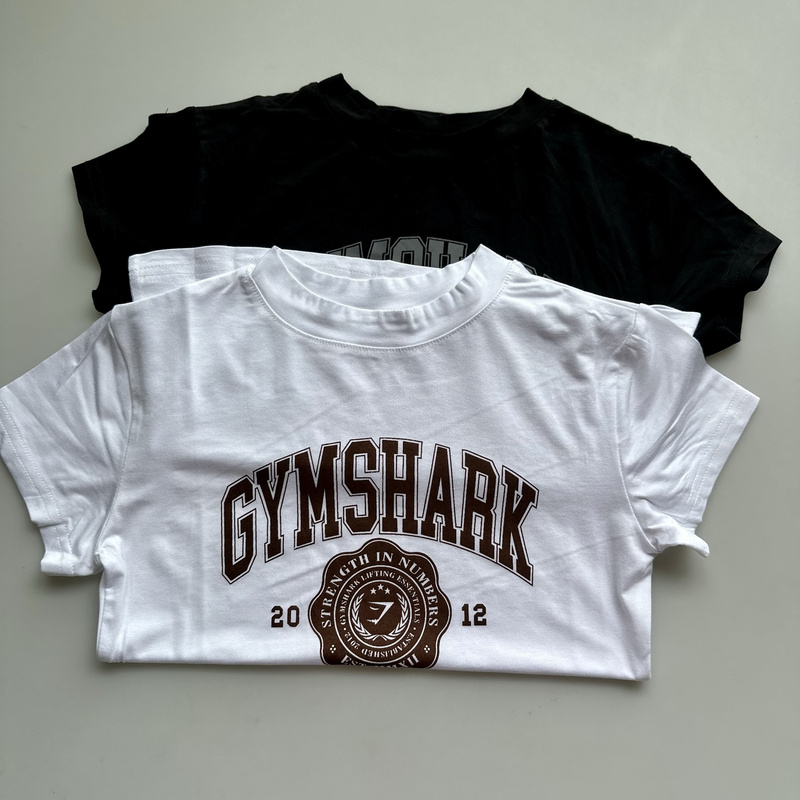 Shark Gymshark European and American Style Hot Girl Short-Sleeved Top for Women with Letter Print, American Style Tight-Fitting Slimming Fitness Yoga Top