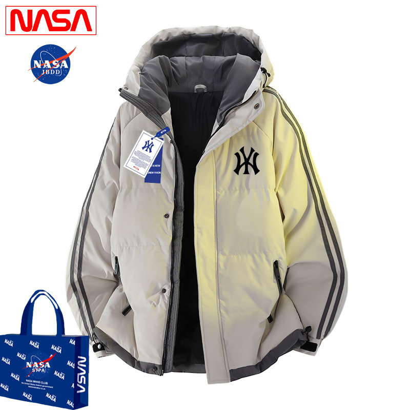 Кобрендовый пуховик NASA, мужская зимняя новинка 2025 года, утолщенная теплая пуховая хлопковая куртка с капюшоном, молодежная куртка