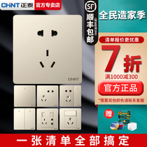 CHINT 6C champagne gold switch socket large panel porous household wall-mounted wall 86 type frameless concealed five holes