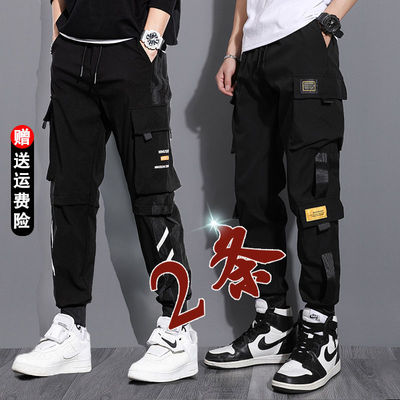休闲工装裤男2021春夏款宽松束脚潮牌百搭裤子男潮流薄款九分裤男