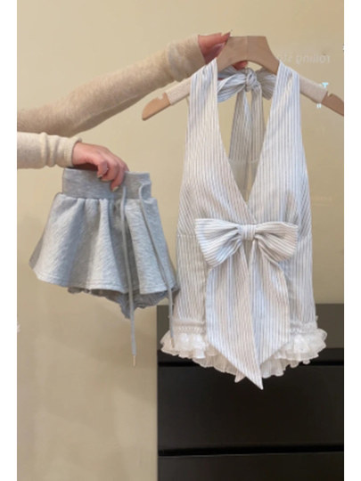 Chaleco sin mangas de encaje con cuello halter a rayas, top 2025, nuevo vestido de verano, top de tubo para vacaciones en la playa, ropa de mujer