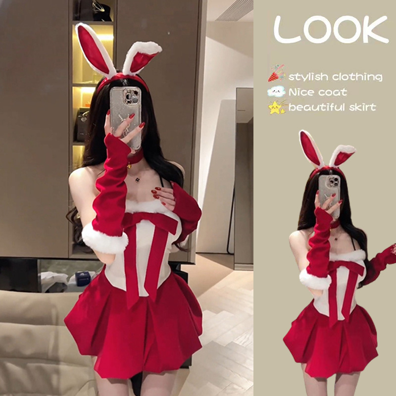 Christmas Red Outfit Hot Girl Bubble Skirt 2026 Autumn and Winter New Style Winter Petite Dress Women's Winter Clothing
