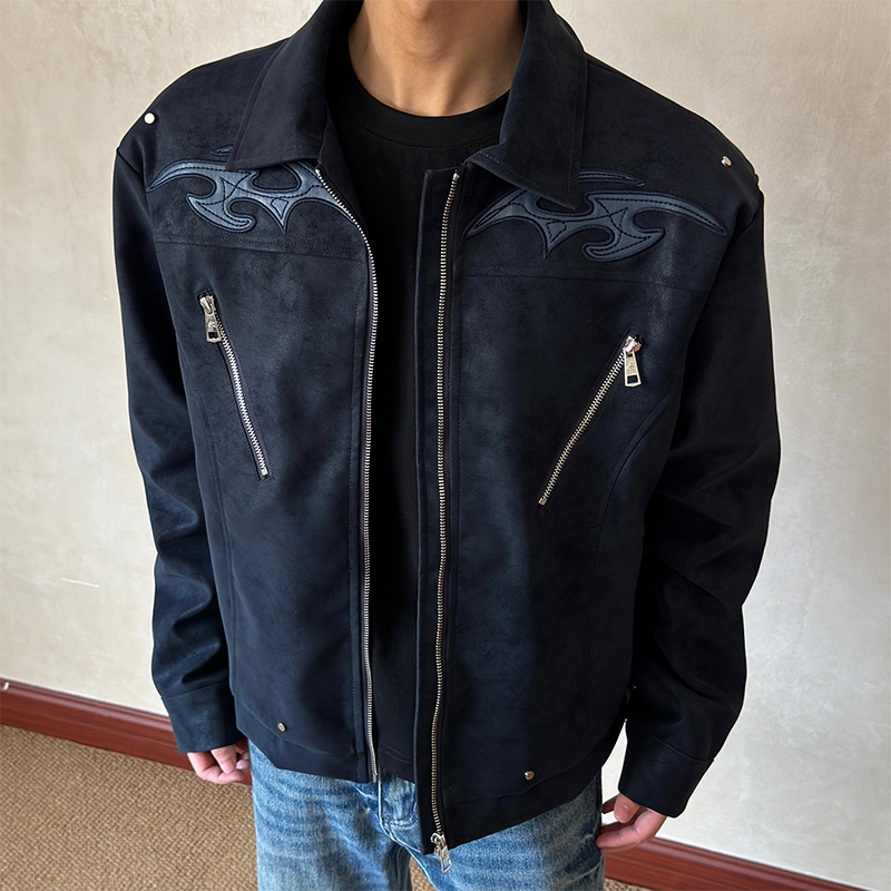 Bulao Ge Blog American Retro Deconstructed Tie-Dye Leather Jacket with a Clean Fit Design, Short and Wide Coat W649 Bulao Ge Blog American Retro Deconstructed Tie-Dye Leather Jacket with a Clean Fit Design, Short and Wide Coat W649