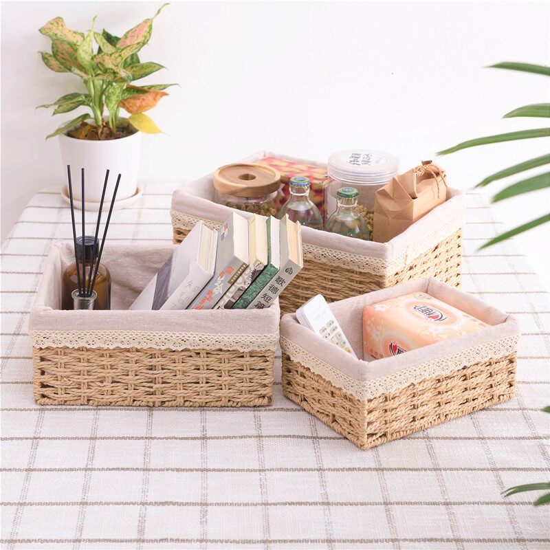 Day Style Desktop Containing Basket Home Remote Control Snack Cosmetics Containing Box Miscellaneous Woven Containing Basket basket-Taobao