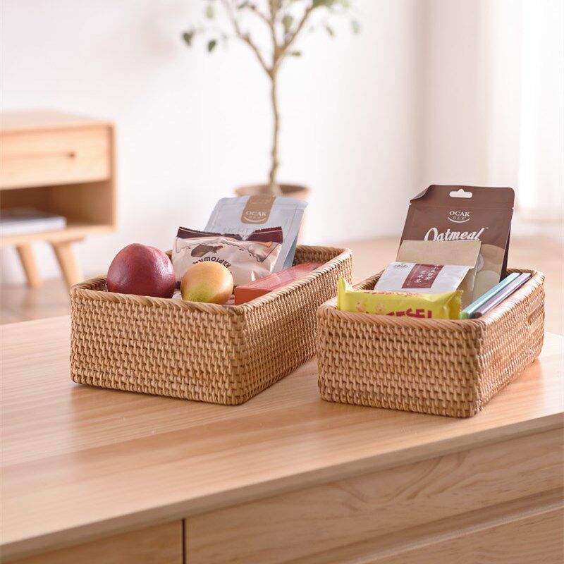 Rattan storage basket living room desktop snack storage basket cosmetic storage box sundries finishing storage basket storage basket