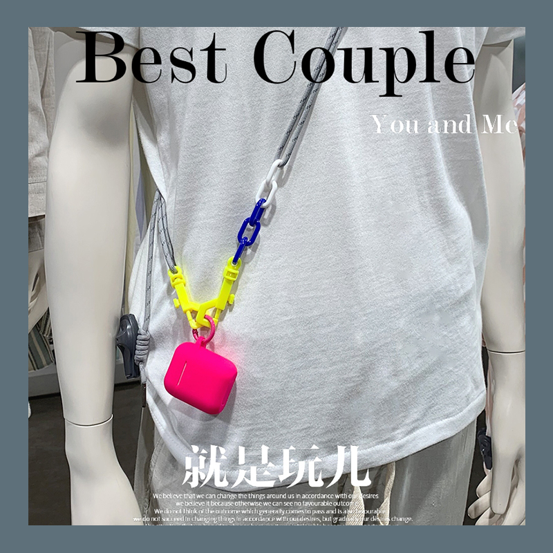 Oil-headed gull slope-strapped hanging rope protective suit for Apple AirPodsPro Bluetooth headset a2190 silicone soft shell hanging neck AirPods3 coloured headphone protective suit AirPo