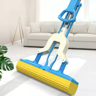 Absorbent sponge squeezing mop hands-free washing, dry and wet dual use one-to-fold household rubber cotton mop head mop net