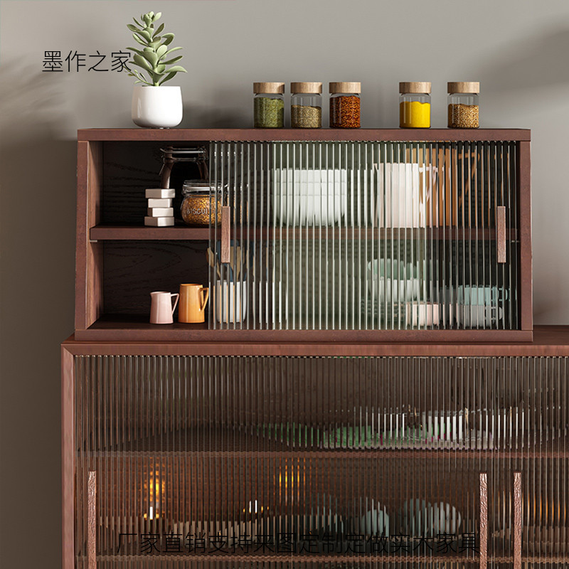 Nordic Tian Bookcabinet Light Luxury Living Room Meal Cabinet Solid Wood Tea Waterboard Glass Wine Kitchen Cabinet Multi-functional Display Cabinet