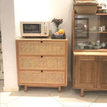 American pastoral three-box modern living room six drawers cabinet kitchen side cabinet Net red solid wood rattan homestay storage cabinet