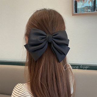 Black Bow Hair Accessory Satin Chiffon Top Clip Hair Accessory for Women Summer Spring Clip Internet Celebrity Hairpin Back of the Head Hair Clip