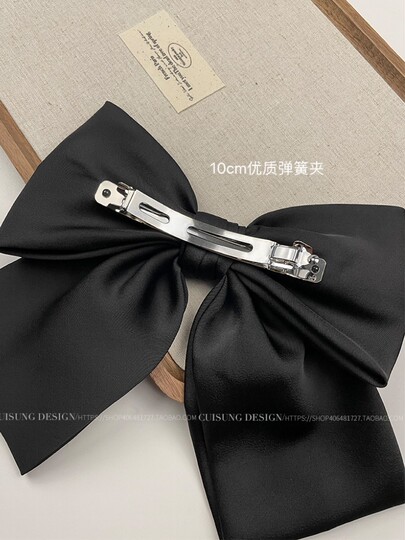 Cui Shang Black Bow Hair Clip High-End Satin Back-Of-Head Spring Hairpin Internet Celebrity High-End Hair Accessory for Women