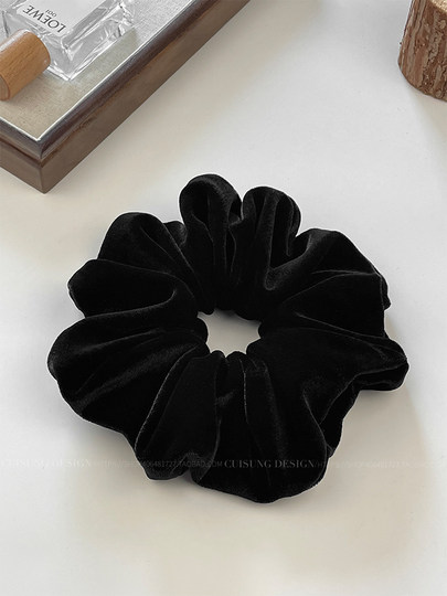 Black Velvet Scrunchie, High-End Hair Accessory, Elegant Hair Tie, Korean Simple Rubber Band for Ponytail, Women's Hair Tie