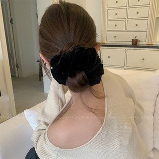 Black Velvet Scrunchie, High-End Hair Accessory, Elegant Hair Tie, Korean Simple Rubber Band for Ponytail, Women's Hair Tie