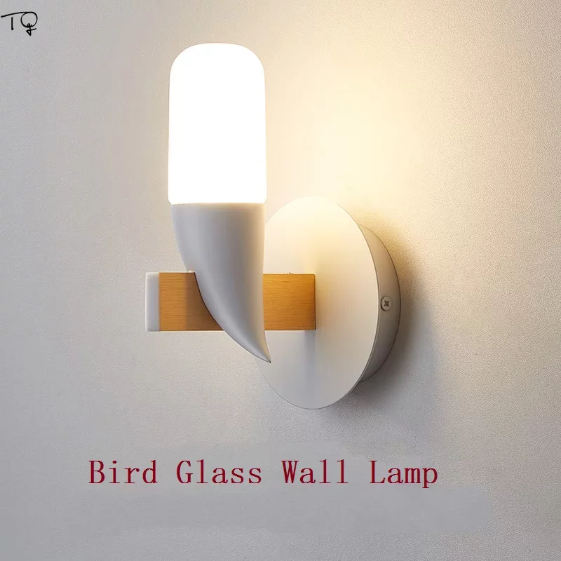 [Nordic Fashion Bird Lamp Glass Led Wall Lamp White Black Bed]