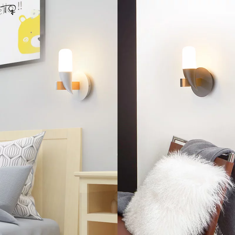 [Nordic Fashion Bird Lamp Glass Led Wall Lamp White Black Bed]