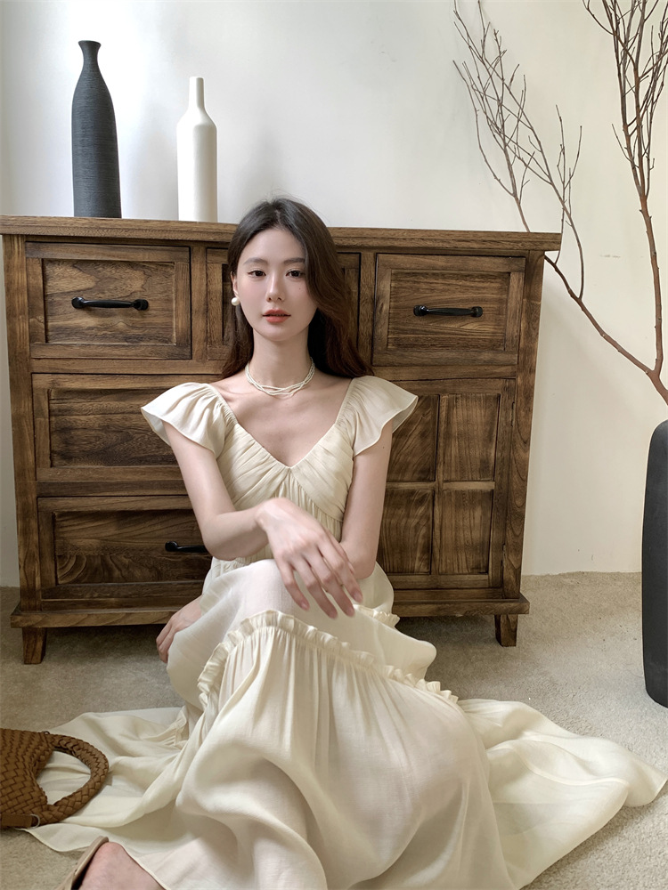 C3588 2440K VÁY ĐẦM LIỀN THÂN DÁNG DÀI NỮ RUUREAG MÙA HÈ CỔ CHỮ V THỜI TRANG NỮ G05 SẢN PHẨM MỚI
