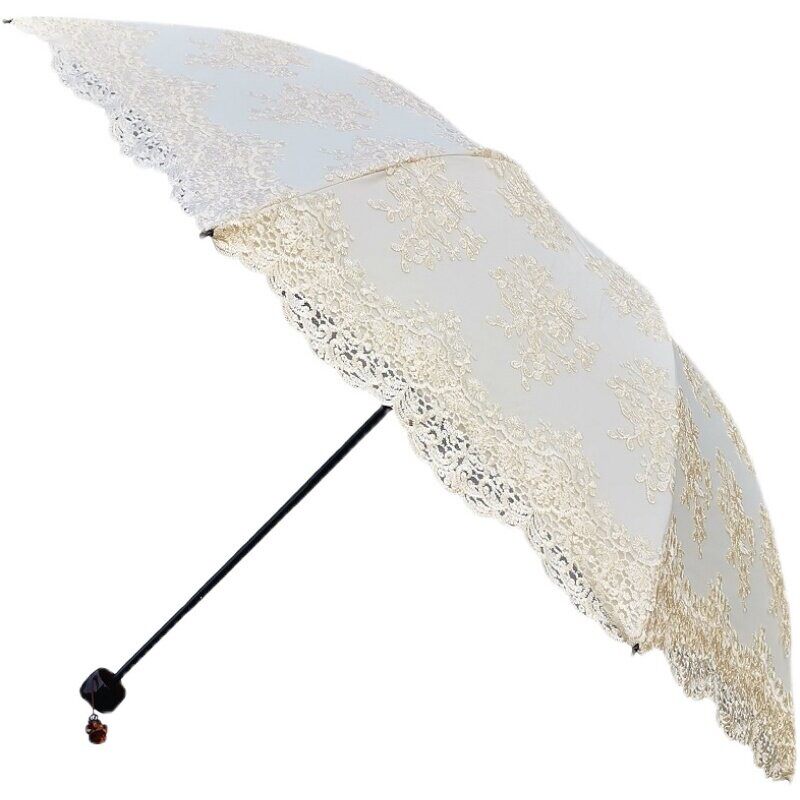 双层蕾丝黑胶太阳伞法式公主复古洋伞晴雨两用防晒伞刺绣花边宫廷