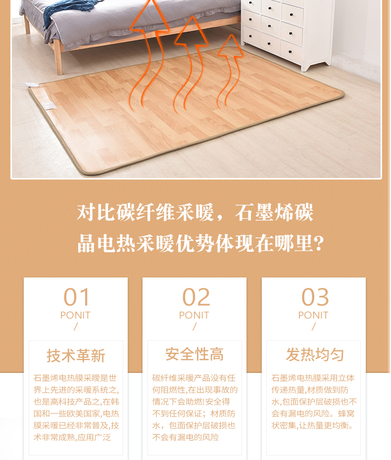 七朵云 韩国进口碳晶发热膜 木纹地暖垫 30*50cm 2秒速热不干燥 0辐射 图6