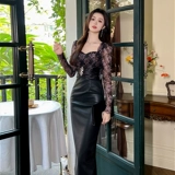 Полиуретановое вечернее платье, юбка, изысканный стиль, осеннее, по фигуре, с акцентом на бедрах, яркий броский стиль