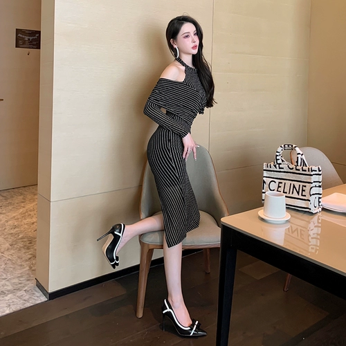 Сексуальное платье, лонгслив, длинная юбка, с рукавом, средней длины