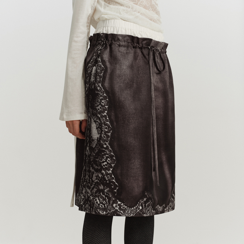 Aerys Lace Print Skirt Lace Print Double Waistband Deconstructed Suit Skirt