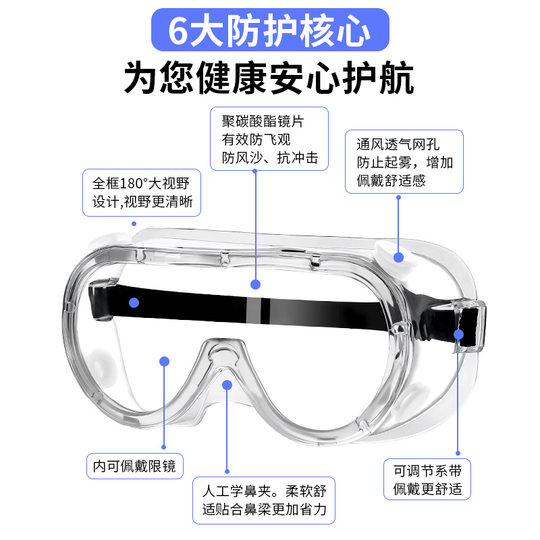 Goggles, Labor Protection Glasses, Anti-Splash, Anti-Fog, Anti-Wind and Sand Protective Masks, Polished Anti-Dust, Men's and Women's Cycling Goggles