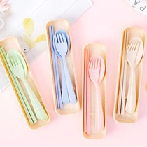 Portable chopsticks spoon set single wheat straw tableware set of three Japanese students cute chopsticks storage box
