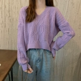 Короткий трикотажный базовый свитер, штаны, демисезонный лонгслив, пуховик, V-образный вырез, высокая талия