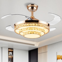 Crystal invisible fan lamp restaurant European-style light luxury modern living room ceiling fan lamp household with electric fan chandelier New