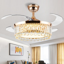 Invisible ceiling fan lamp Crystal fan lamp household living room dining room fan chandelier European modern electric fan with lamp