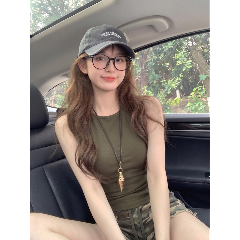 American Retro Camouflage Army Green Backless Summer Slim-Fit Sleeveless Tank Top Versatile for Trendy Girls American Retro Camouflage Army Green Backless Summer Slim-Fit Sleeveless Tank Top Versatile for Trendy Girls