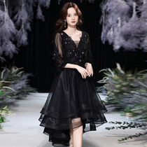 Black Banquet Small Evening Dress 2021 New High-end Temperament Small Crowns Light Extravagant Senior Rendresses Womens Annual Meeting