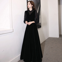 Banquet Evening Dress Lady Black 2021 New Temperament Superior High Class Superior Velvet small crowdsourced high-end one-piece dress