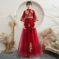 Pregnant woman toast the bride 2021 new wine red high waist covering belly big code Chinese wedding gown women winter