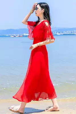 Silk dress strapless beach skirt seaside resort big mulberry silk summer Super fairy dress temperament long dress