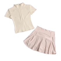 Yoga wear stand-up collar zipper cardigan short-sleeved pockets quick-drying pleated skirt summer thin tight-fitting fitness wear suit for women