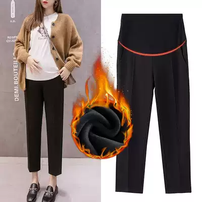 Pregnant women pants autumn wear velvet fashion black straight tube nine-point professional work suit pants pants Spring and Autumn Winter