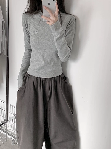 Лонгслив, рубашка, США, с вышивкой, осенний