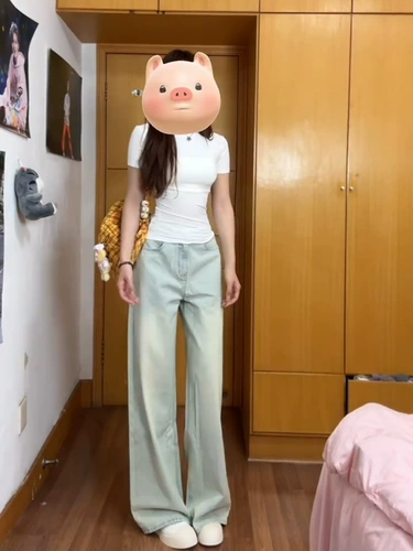 Светлые цветные тонкие джинсы, штаны, в американском стиле, ностальгия, высокая талия, свободный прямой крой, подходит для подростков