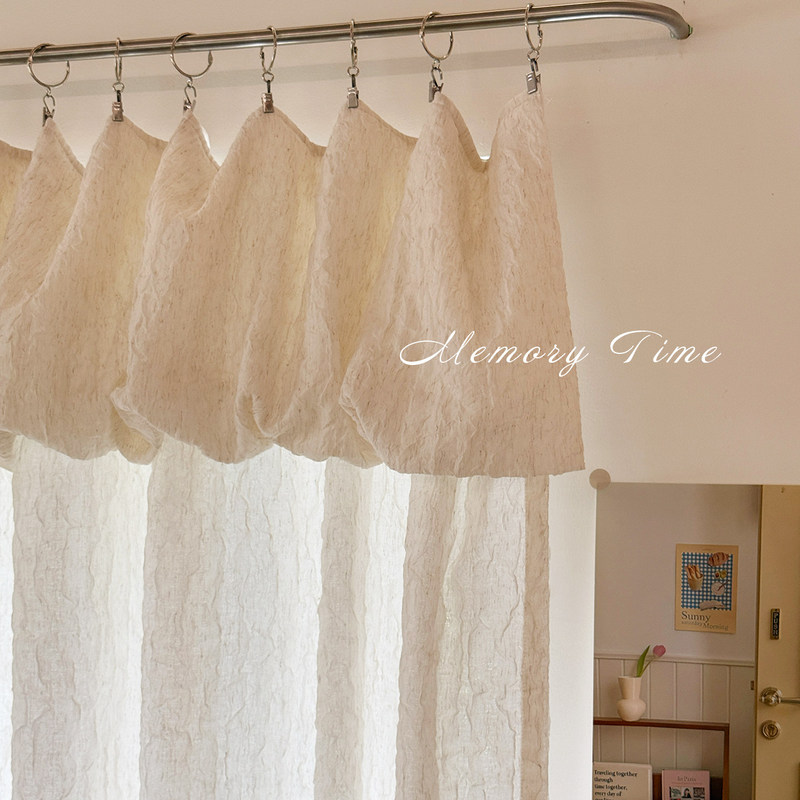 Cream-Colored Linen Crinkle Texture Bubble Gauze Curtain Cloud Cake Curtain, Light-Transmitting but Not See-Through, Living Room Partition Curtain Cream-Colored Linen Crinkle Texture Bubble Gauze Curtain Cloud Cake Curtain, Light-Transmitting but Not See-Through, Living Room Partition Curtain