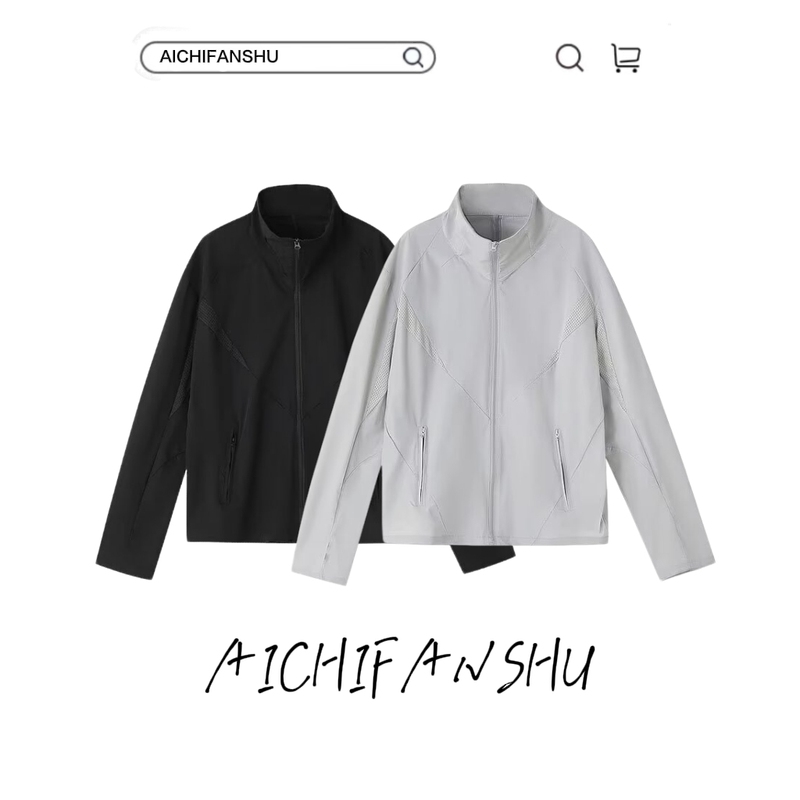American-Style Straight-Shoulder Stand-Up Collar Mesh Breathable Sun Protection Clothing for Men and Women, Summer Outdoor Sports Long-Sleeved Cleanfit Jacket